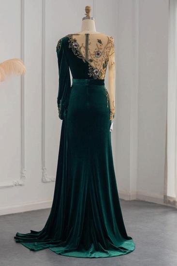 Dark Green Long Sleeve Jewel Appliqu茅d Mermaid Evening Gown Prom Dress_3