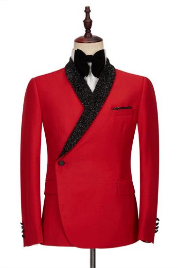 Chic Red Shawl Lapel Bespoke Wedding Men Suits with Black Pants_1