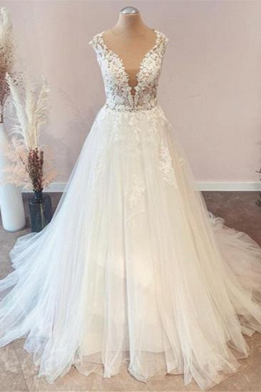Designer A-Line Tulle Applique Wedding Dress | Simple Lace Wedding Dress