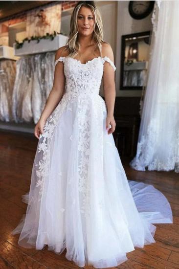Simple V-neck Off-the-shoulder Lace Wedding Dress
