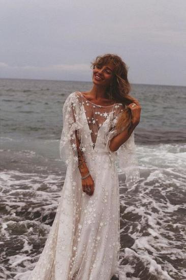 Cheap A-line Long-sleeved Backless Lace Glitter Wedding Dress_3