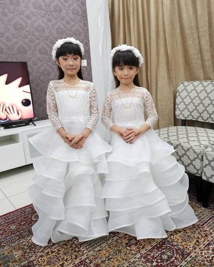 Long-sleeved White Bud Silk Chiffon Girl Dresses With Ruffles | Turtleneck Pageant Dress Little Girl_3