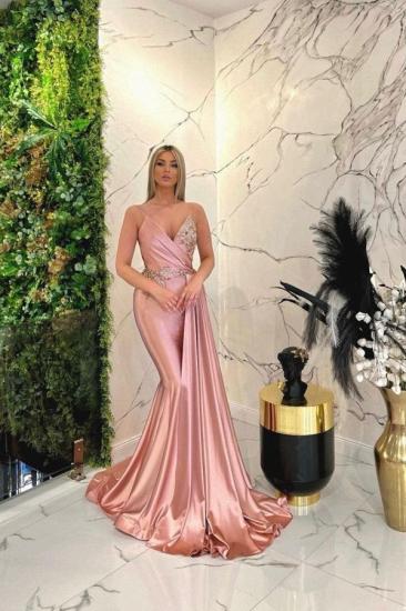 Sexy Long Pink Flour Bind V-neck Mermaid Gown | Sequins Ball Gown
