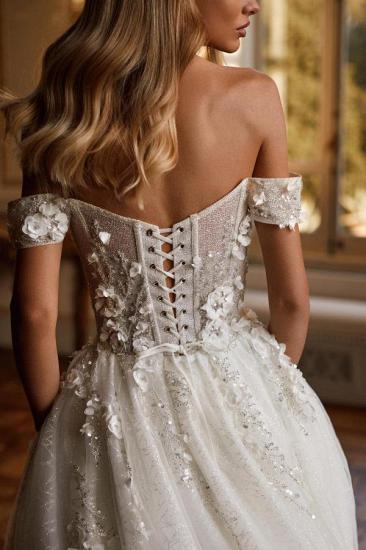 Lace Off the Shoulder A-line Wedding dresses  With Glitte_4