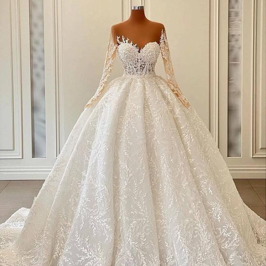 Luxury Long-sleeved Sweetheart Lace Ball Dress Wedding Dress_2