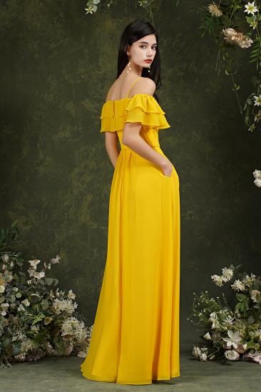 Bridesmaid Dress Yellow Off-shoulder Flanged One Line Shoulder Slit Dress_6