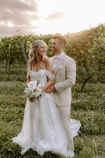 Off the Shoulder Inexpensive A-Line Lace Wedding Dresses | Boho Wedding Dresses_7