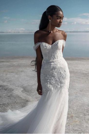 Lace off-the-shoulder tulle sweetheart mermaid bridal gown