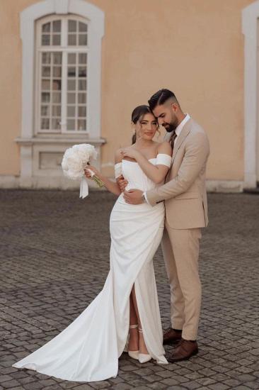 Simple Satin Clip Shoulder Mermaid Wedding Dress
