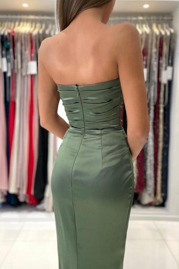 Green Satin Sweetheart Sleeveless Side Slit Prom Dresses | Simple Prom Dress_6