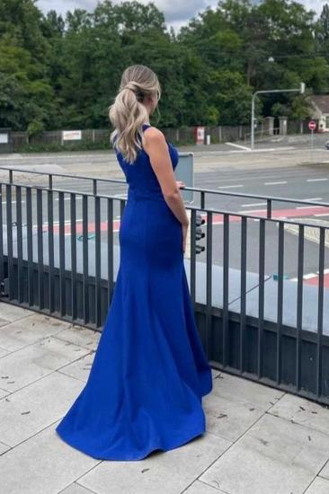 Large Side Slit High Neck Sleeveless Blue Floor Length Evening Gown | Prom Dress Long Cheap_2