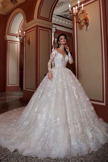 Luxurious Sweetheart Neck Long Sleeve Lace | Appliquéd A-Line Wedding Dress