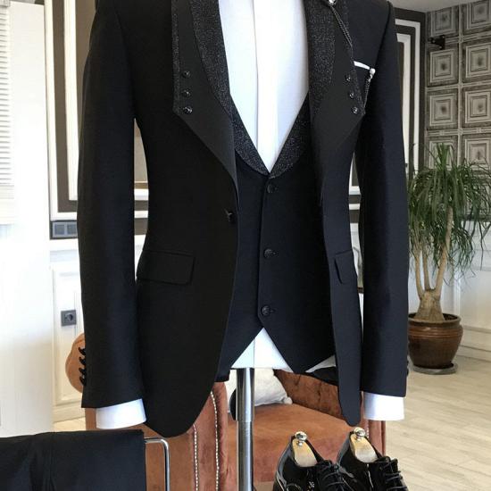 Shawl Lapel One Button Groom Wedding Dress | All Black 3-Piece Set