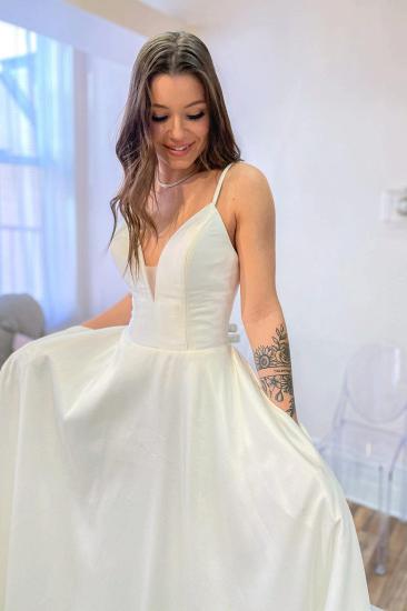 Sexy A-Line Spaghetti Strap Sweetheart Backless Wedding Dress | Satin Wedding Dress with Pockets_2
