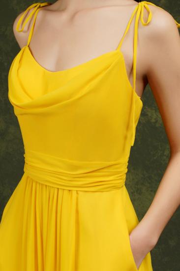 Simple Bridesmaid Dress With One Strap Yellow Chiffon Slit_9