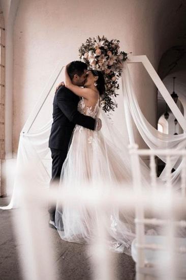 Elegant And Simple A-line Tulle Spaghetti Straps Lace Wedding Dress_7