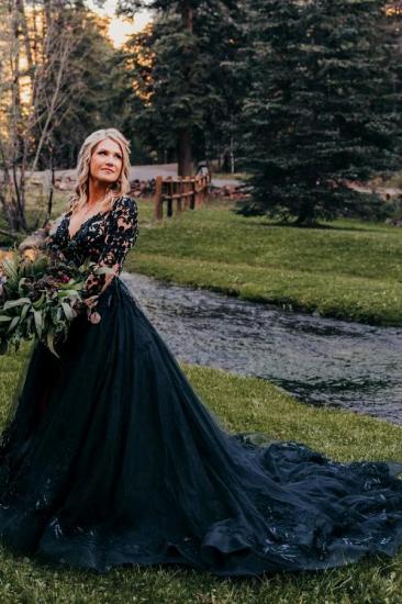 Lace V-Neck Wedding dresses | Elegant Wedding Dresses Black_3