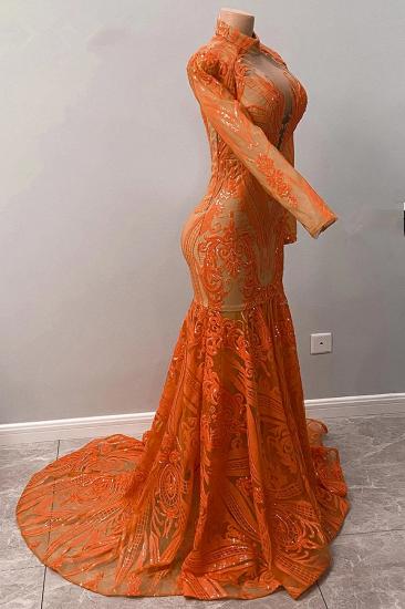 Stunning Orange Turtleneck Long Sleeve Mermaid Ball Gown | Long Sleeve Floor Sweeping Evening Gown_5