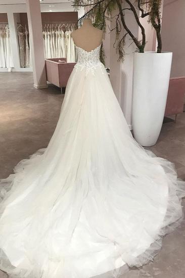 Sleeveless elegant tulle trailing wedding dress with heart-shaped neckline | A-line wedding dress_2