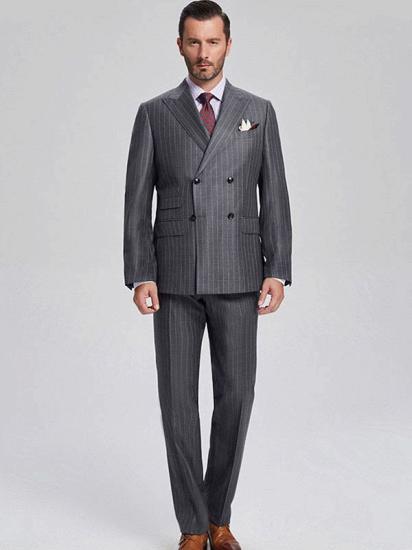 Classic Light Stripe Dark Gray Men's Business Suit | Men's Double Breasted Suit with Point Collar