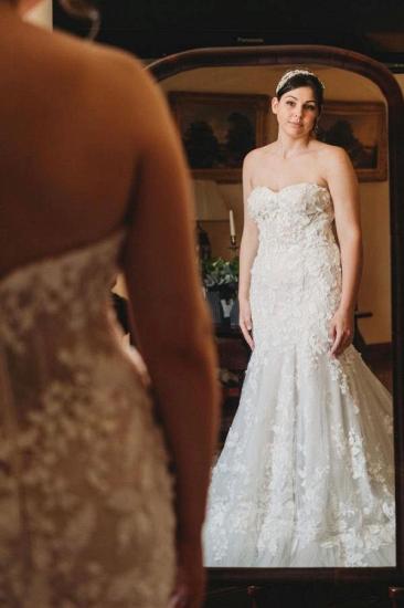Romantic Sweetheart Strapless Tulle Mermaid Lace Wedding Dress_3