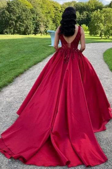 Princess  Red Satin  Wedding Dresses With Lace_2