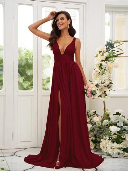 Cheap Gold Long V-Neck A-line Bridesmaid Dresses_22