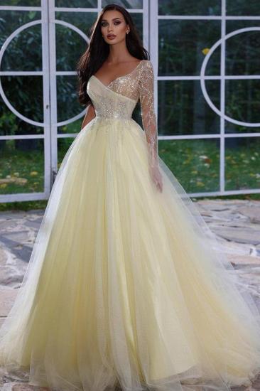Glamorous Beaded Tulle Evening Gown Aline Long Sleeved Formal Party Dress