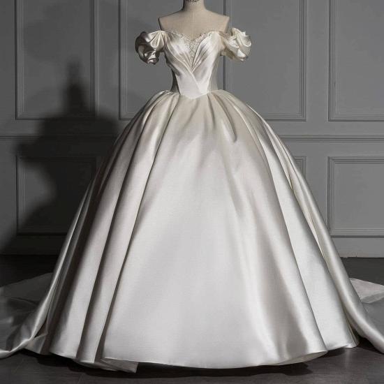 Romantic Off-the-shoulder Satin Ball Wedding Dress_2