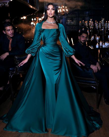 Gorgeous Long Mermaid Boat Neck Puff Sleeve Evening Gown | Satin Ball Gown_2