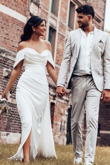 Simple Sweetheart Neck Card Shoulder and Floor Mermaid Wedding Dress with Ruffles
