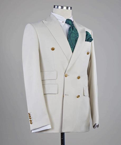 New Arrival White Peaked Lapel Double Breasted Men Suits_2