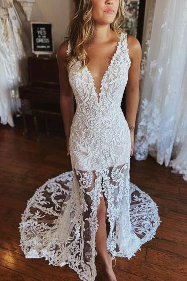 Fashion Lace Front Split Mermaid Wedding Dress_3
