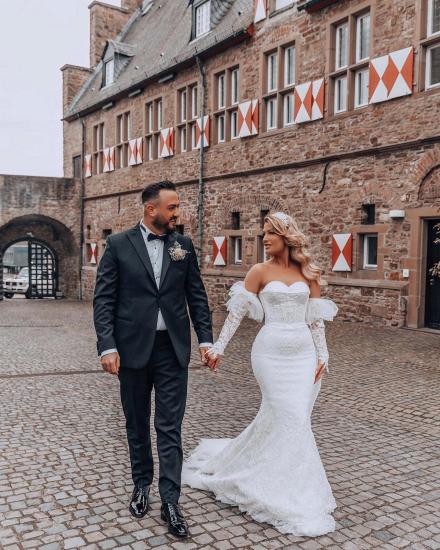 Elegant Sweetheart Neck Long Length Mermaid Lace Wedding Dress_3