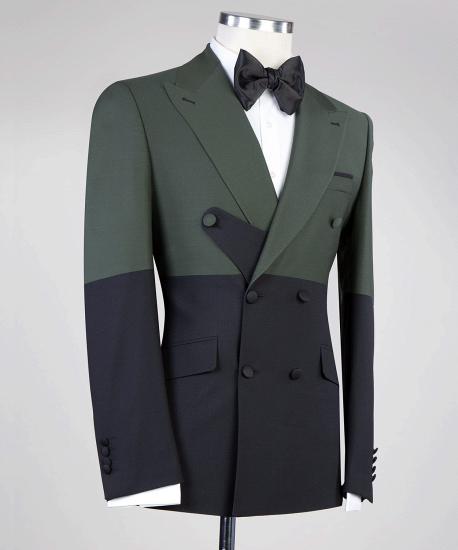 Latest Design Dark Green and Black Double Breasted Close Fitting Men Suits_2