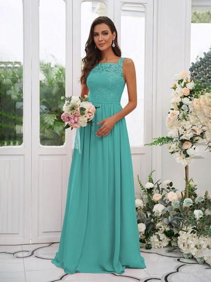 Chiffon Long Square Sleeveless Evening Dresses With Lace_7