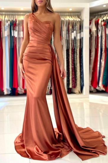 Chic Satin One Shoulder Slit Mermaid Ball Gown With Side Cape