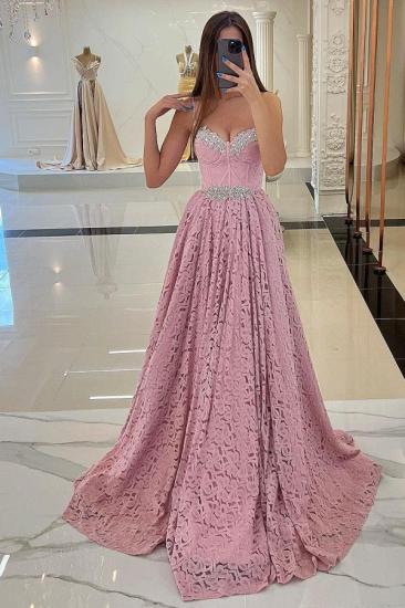 Designer Sweetheart A-Line Evening Dress in Lace | Long Pink Ball Gown_3
