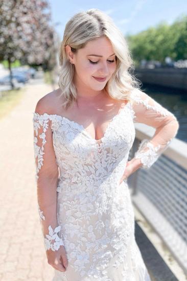 Chic Off Shoulder Heart Neck Sweetheart Lace Long Sleeve Mermaid Wedding Dress_2