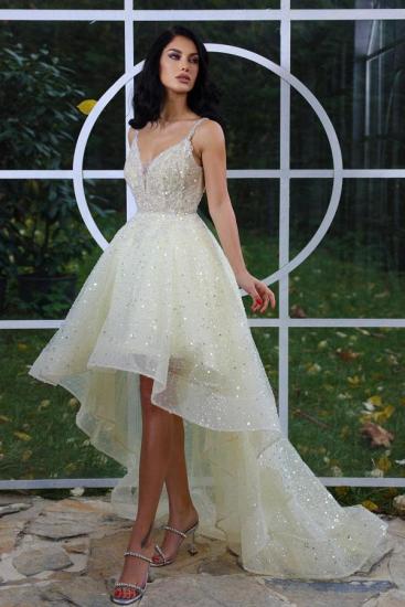 Bright Yellow Asymmetric Spaghetti Strap Cocktail Dress Ball Gown