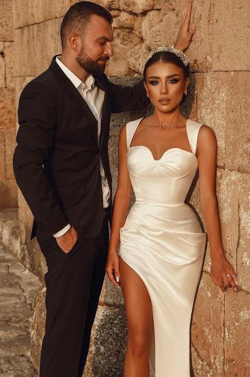 Elegant Wide Strap Sweetheart Front Slit Pleated Ball Gown_3