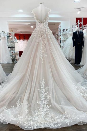 Vintage A-line Lace Jewelry Tulle Long Bridal Gown_2