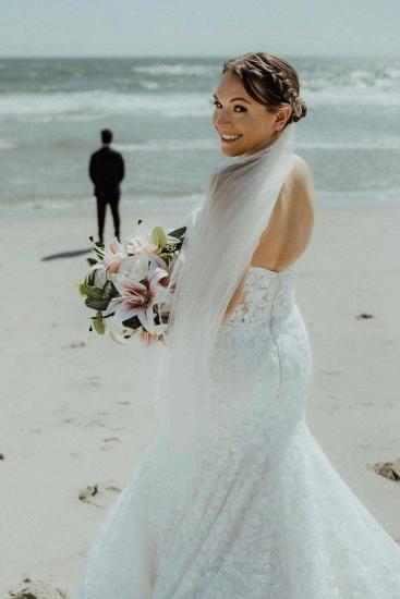Lace Court Train V-Neck Mermaid Wedding dresses | Cream wedding dresses_4