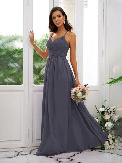 Lilac Chiffon V-Neck Spaghetti Straps Bridesmaid Dresses Simple_41