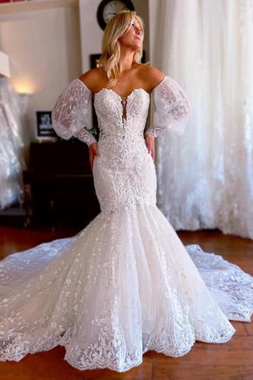 Heart-shaped collar lace retro mermaid wedding dress_3