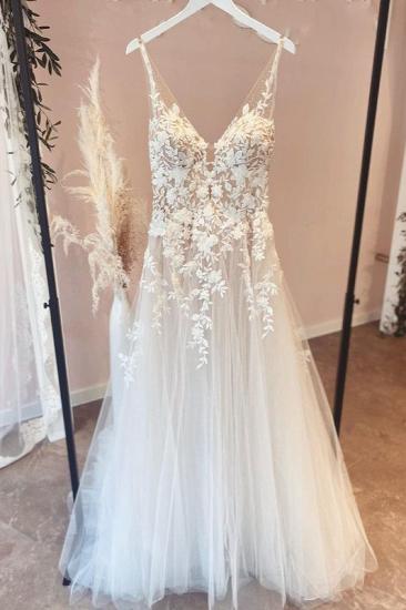 Simple bohemian strap A-line lace wedding dress