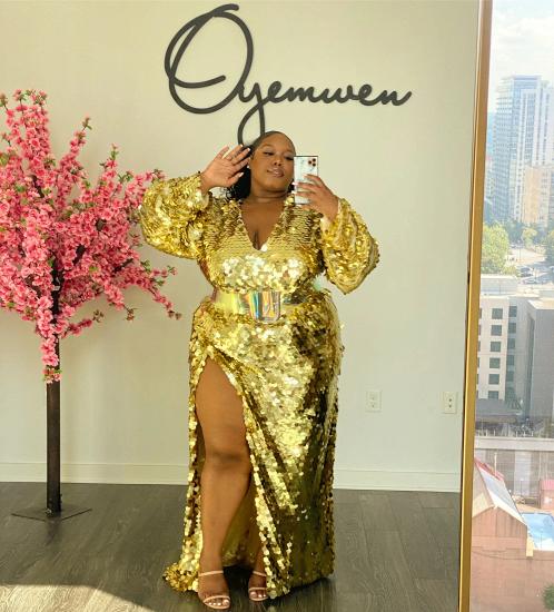 Sexy sequins high split long-sleeved party gown | sparkle ball gown_11