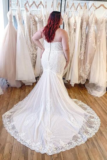 Stunning Lace Spaghetti Strap V Neck Mermaid Backless Long Length Wedding Dress_2