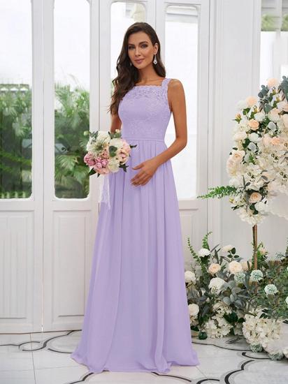 Chiffon Long Square Sleeveless Evening Dresses With Lace_14