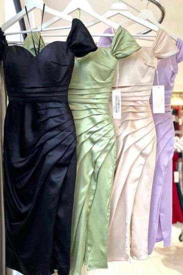 Chic off-the-shoulder ruched satin ball gown | party dress with knee-length side slits_6